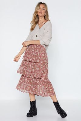 Tier Up Floral Ruffle Skirt