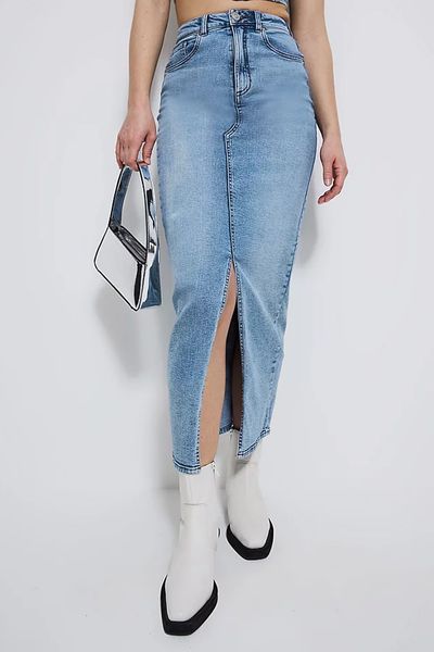 G21 Light Wash Denim Maxi Skirt