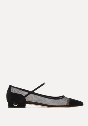 Lorenzo Black Suede Tonal Mesh Flats 