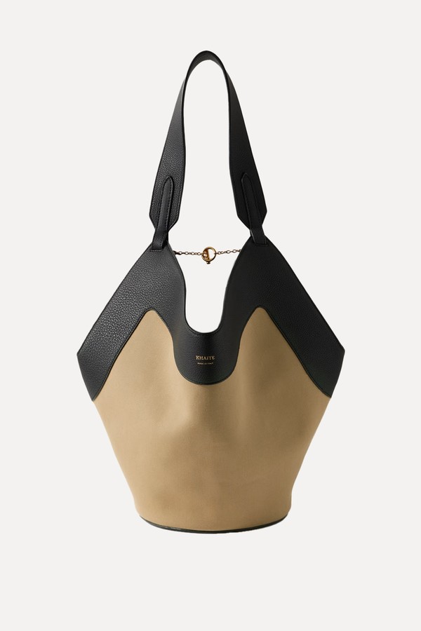 Lotus Small Textured Leather-Trimmed Canvas Tote from KHAITE