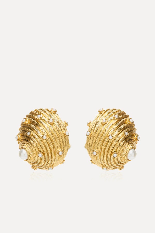 Dotted Shell Pearl Earrings from Oscar De La Renta