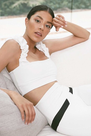 Scrunchie Cropped Ruffled Stretch-Jersey Top from Port De Bras