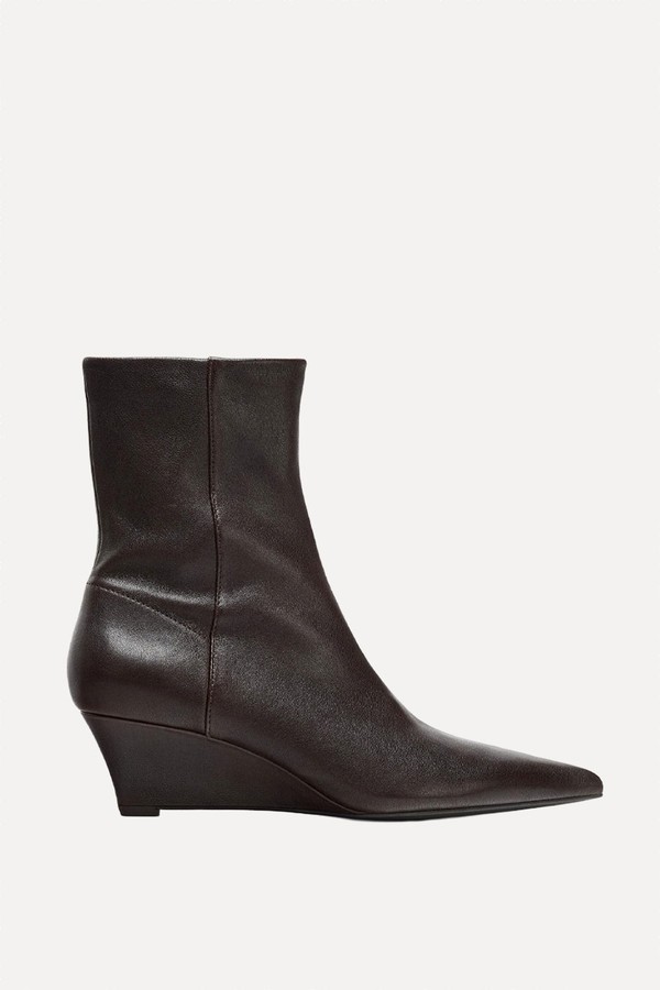 Leather Wedge Heel Ankle Boots