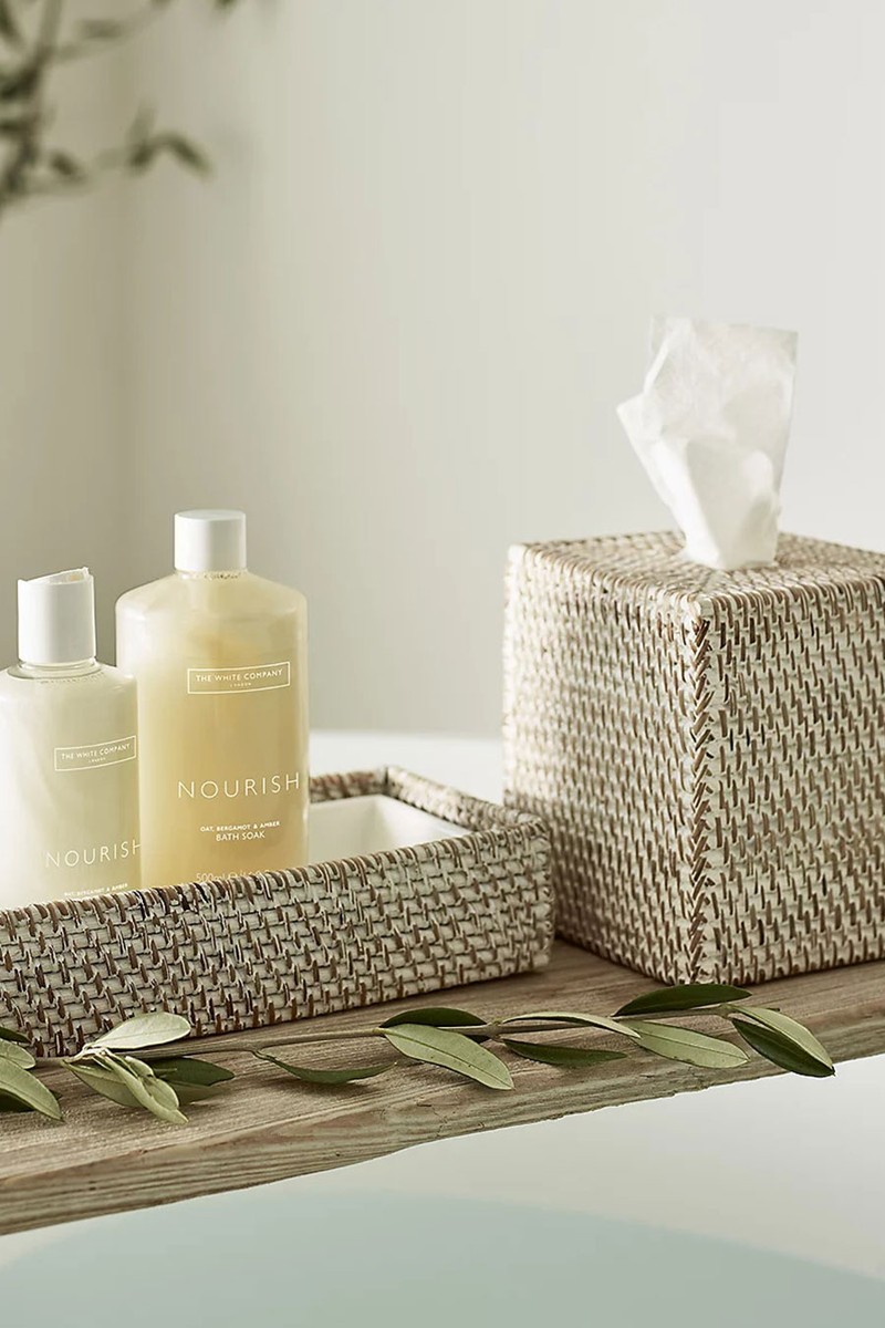 Whitewashed Rattan Tissue Box Cover from The White Company