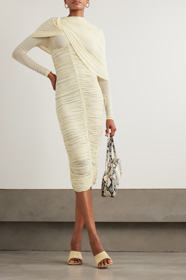 Draped Cape-Effect Ruched Stretch-Tulle Dress from Magda Butrym