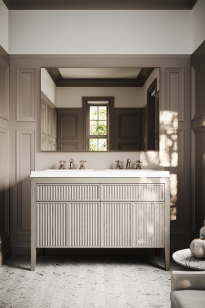 Tiffany Velvet Beige Wood Grain Double Vanity Unit from Lusso