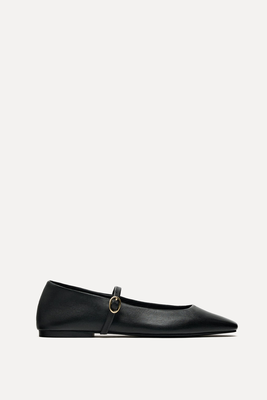 Flat Leather Mary Janes   from Zara