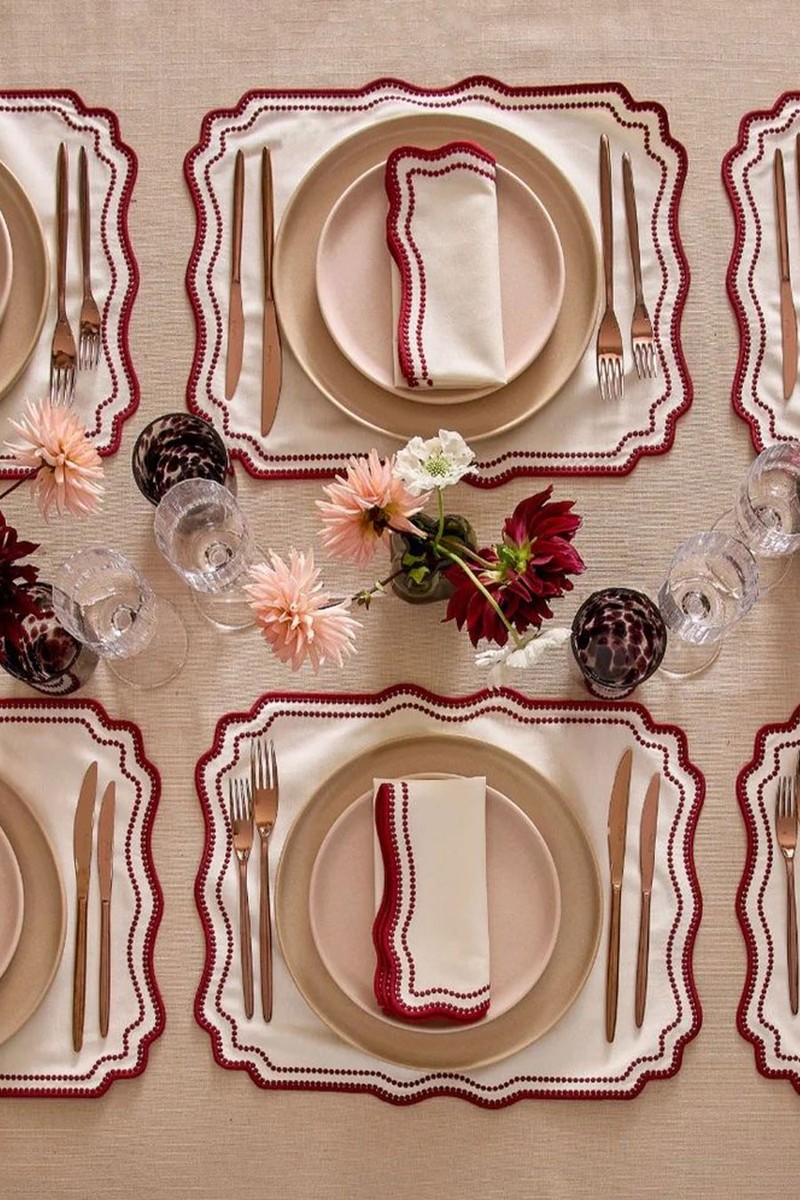 Set Of 4 Embroidered Ruby Placemats from Maison Margaux