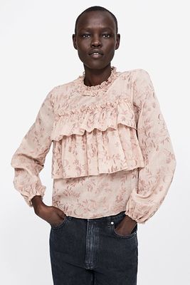 Embroidered Blouse With Ruffles from Zara