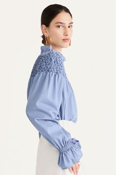 Majorelle Smocked Cotton Blouse from Merlette