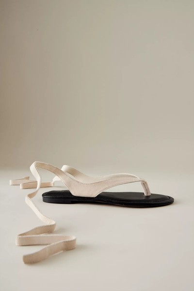 Suede Tie-Up Toe-Strap Sandals  from Silent D 