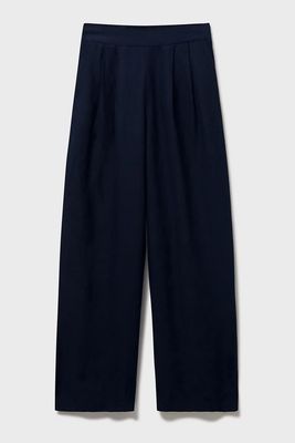 Linen Blend Pleat Front Wide Leg Trousers from Crew Clothing