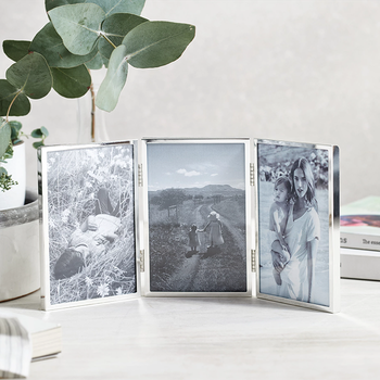 Triple Aperture Hinged Fine Silver Photo Frame 