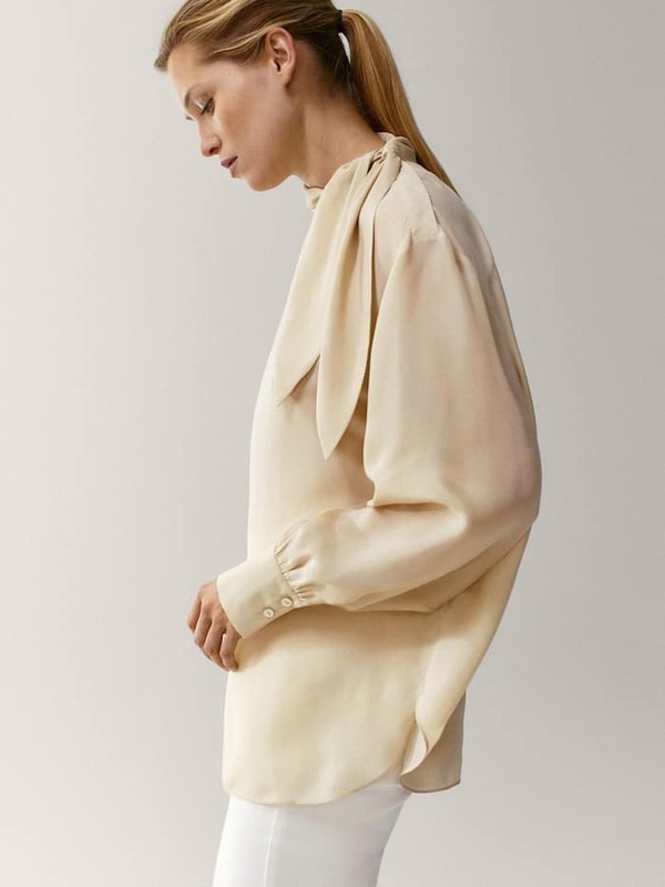 100% Silk Blouse With Tie