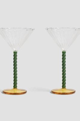 Set Of Two Green Amber Cocktail Glasses