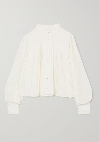 Still Pleated Jacquard Blouse from Veronica Beard