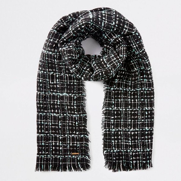Black Boucle Check Scarf