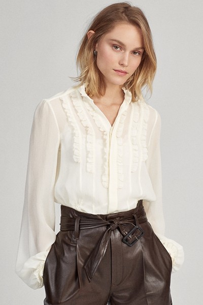 Ruffle-Trim Silk Shirt