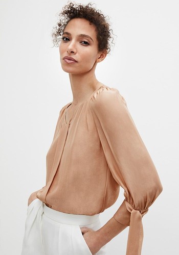 Lambert Blouse Beige Silk Chiffon from Fold