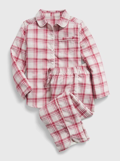 Kids 100% Recycled Polyester Plaid Print PJ Set