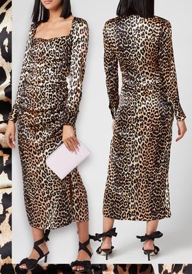 Leopard Silk Blend Ruched Dress from Ganni