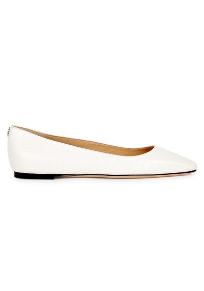 Mirele White Crocodile-Effect Leather Flats from Jimmy Choo