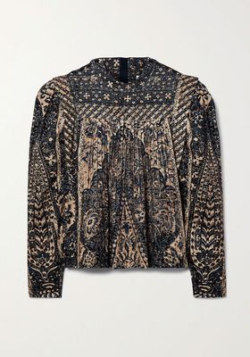 Parker Pleated Printed Cotton-Corduroy Blouse from Ulla Johnson