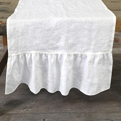 Pure Washed Linen Ruffles Table Runner from Linenshed