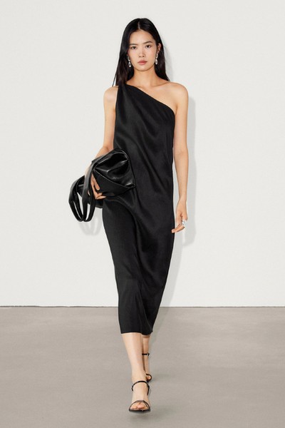 Linen Blend Dress With Asymmetric Neckline from Massimo Dutti