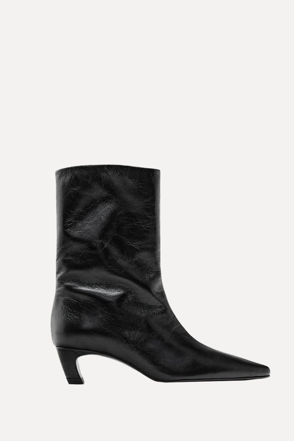 Leather High Heel Ankle Boots