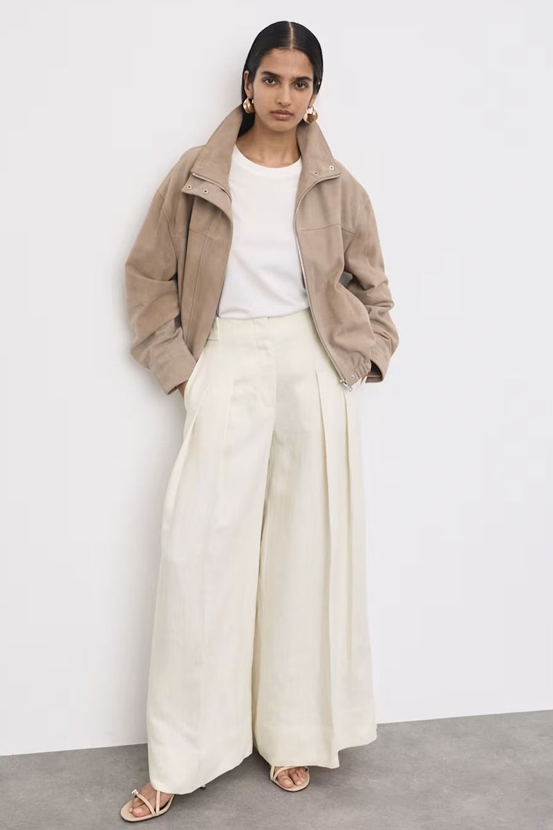 Pleat Front Wide Leg Trousers