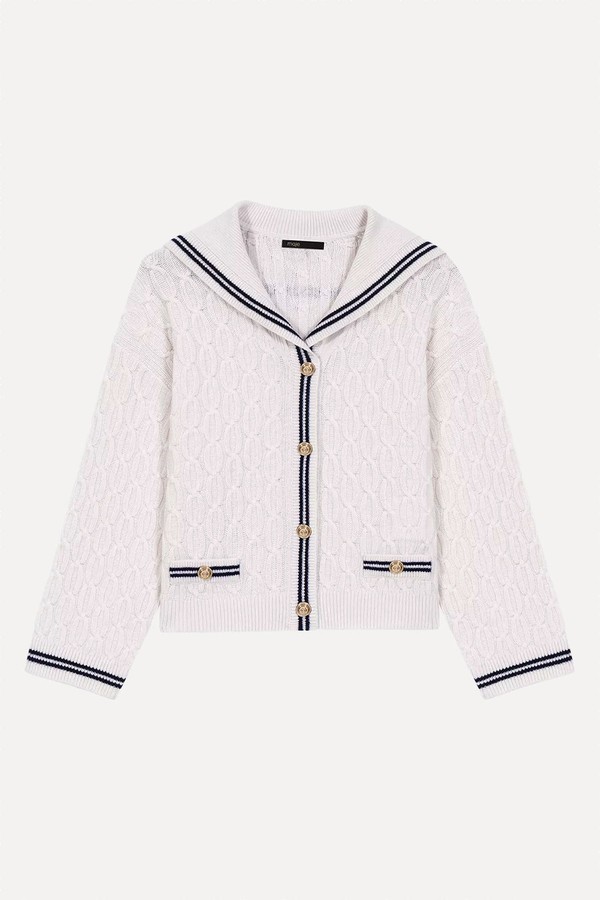 Boat Neck Cable-Knit Wool Cardigan from Maje
