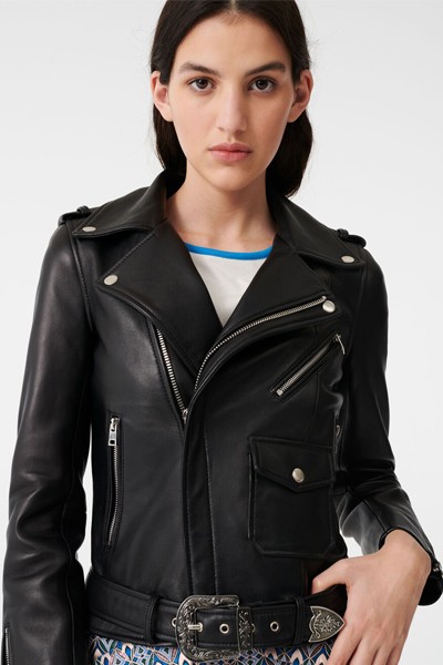 Leather Western Jacket With Belt from Maje