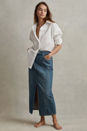 High Rise Denim Midi Skirt from Reiss