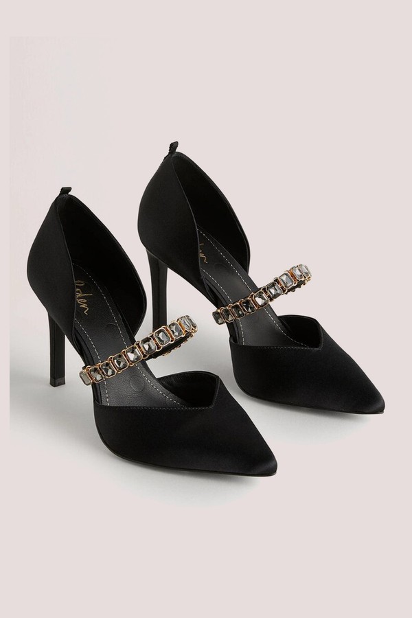 Black Crystal Strap Heeled