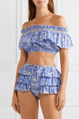 Magnolia Off-The-Shoulder Ruffled Floral-Print Bikini from LoveShackFancy