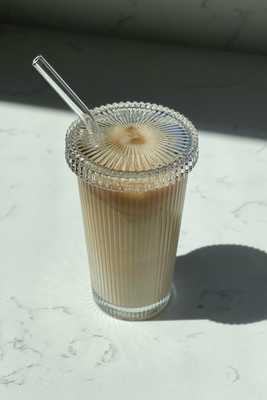 Ribbed Glass Drinking Coffee Cup, Lid & Straw from Little Crafts London