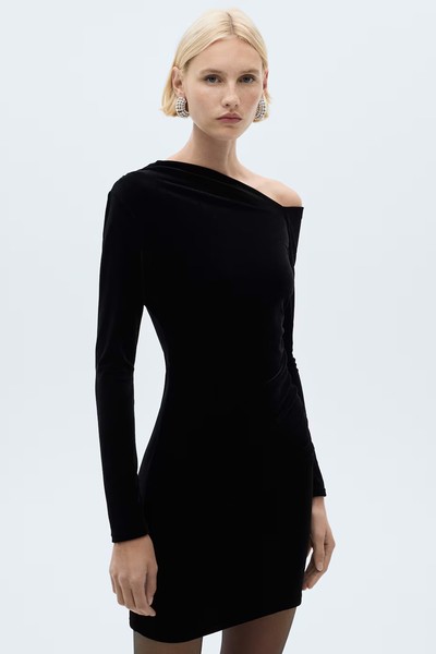 Asymmetric Velvet Dress from Mango