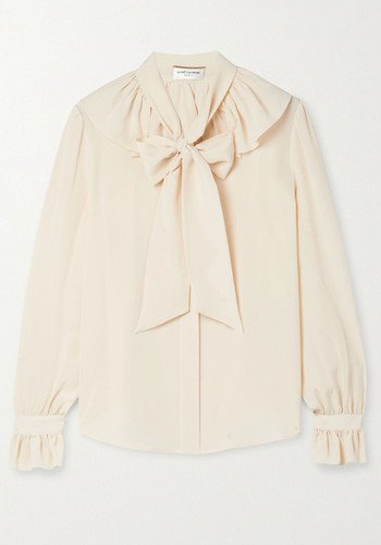 Pussy-bow ruffled silk crepe de chine blouse from Saint Laurent