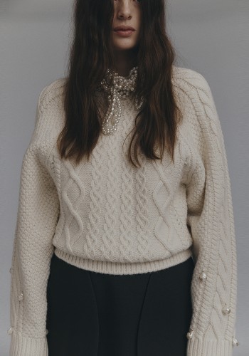 Pearl Cable Knit Wool Sweater