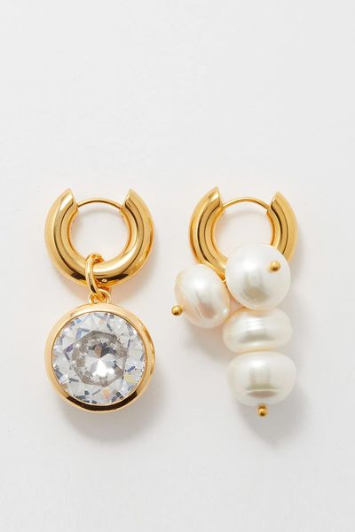 Mismatched Faux-Pearl Gold-Plated Hoop Earrings from Timeless Pearly