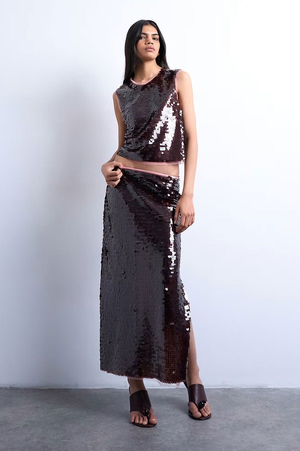 Co-Ord Contrast Sequin Midi Skirt from Topshop 