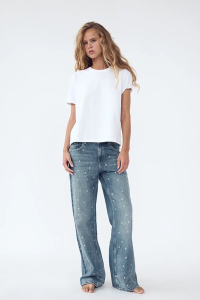 Relaxed Fit Mid-Rise Jeans With Rivets from Zara