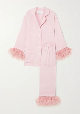Party Feather-Trimmed Crepe De Chine Pajama Set from Sleeper
