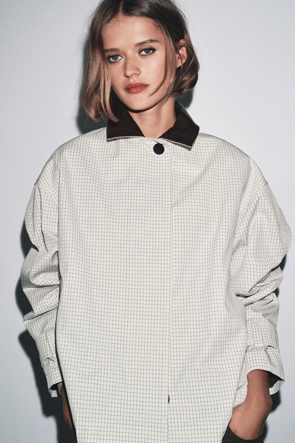 Leather Effect Collar Short Trench Coat