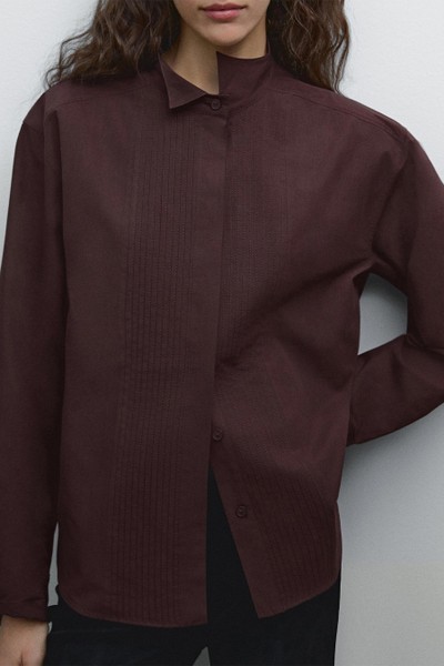 100% Cotton Shirt With Pleated Details from Massimo Dutti