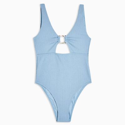 Blue Crinkle Ring Cut Out Swimsuit