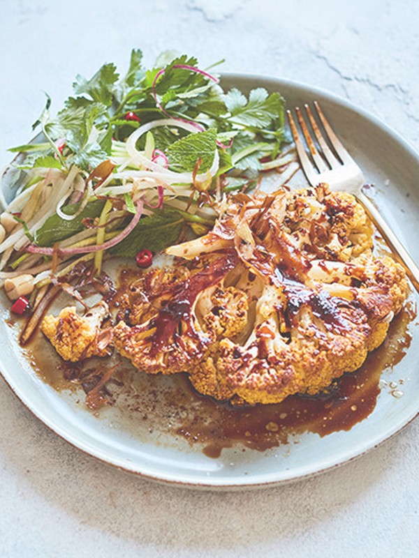 Umami Cauliflower Steaks With Crispy Leeks