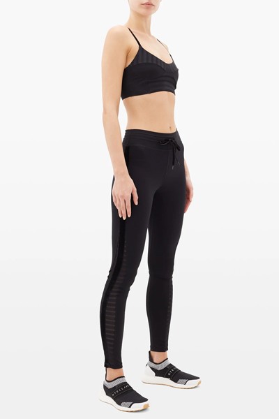 Velvet-Trim Mesh-Panel Cotton Leggings from The Upside