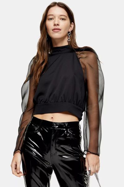 Black Sheer Organza High Neck Top